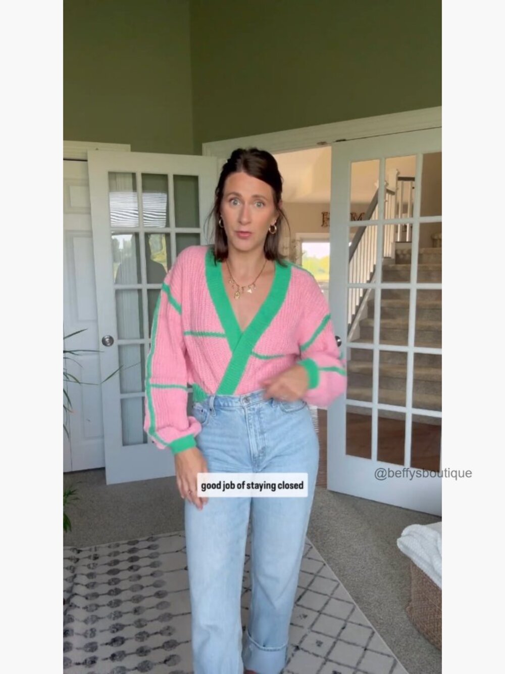 Color Block Crop Cardigan Bishop Long Sleeve Open Front Striped Sweater - Picture 7 of 7